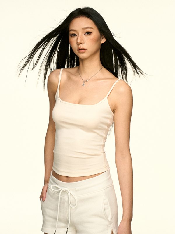 White Minimalist Basic Camisole for Women - Summer Sleeveless Layering Top, Hot Girl Fashion, Essential Underwear Style