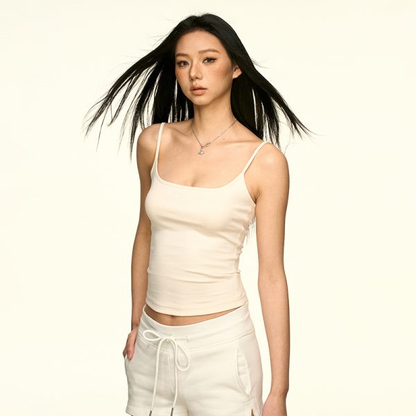 White Minimalist Basic Camisole for Women - Summer Sleeveless Layering Top, Hot Girl Fashion, Essential Underwear Style