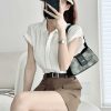 White Pleated Short-Sleeve Shirt for Women - Loose Fit, Single-Breasted, Skin-Friendly, Slimming Summer Casual Top