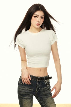 White Pure Cotton Short Sleeve T-Shirt for Women - Summer 2025 Slim Fit American Style Top