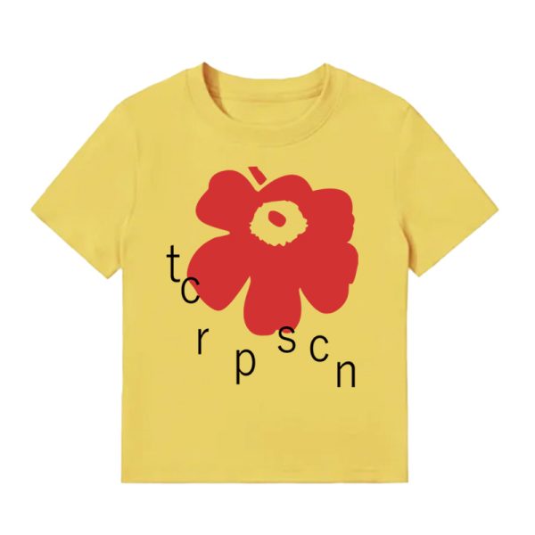 White Round Neck Short-Sleeve T-Shirt for Women with Red Floral Letter Print, Casual Slim Fit Summer Top, Y2K INS Style