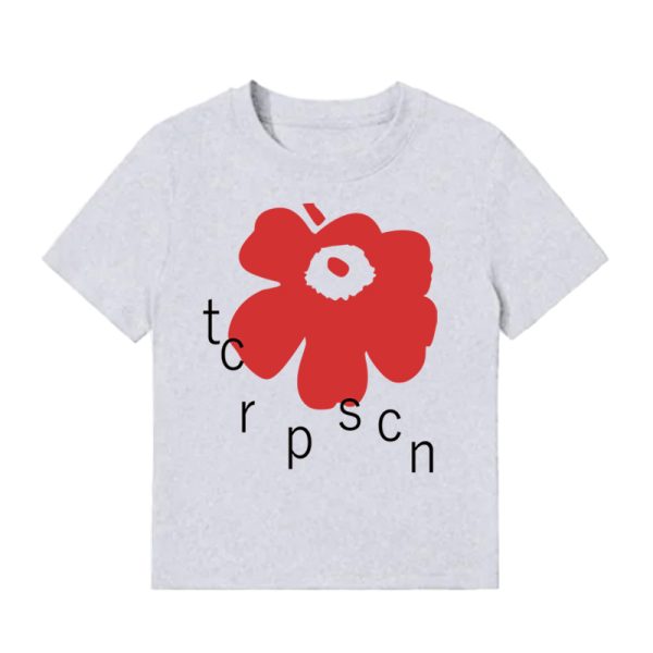 White Round Neck Short-Sleeve T-Shirt for Women with Red Floral Letter Print, Casual Slim Fit Summer Top, Y2K INS Style