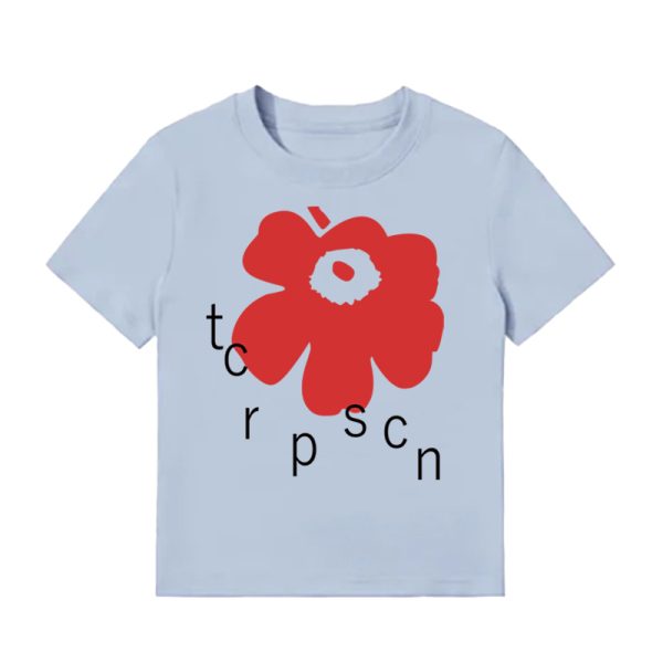 White Round Neck Short-Sleeve T-Shirt for Women with Red Floral Letter Print, Casual Slim Fit Summer Top, Y2K INS Style