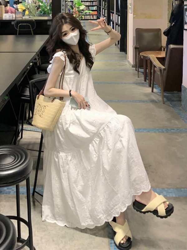 White Short Sleeve Plus Size A-Line Dress for Women, Summer Flattering Loose Fit, Elegant and Comfortable, Perfect for Chubby Figures