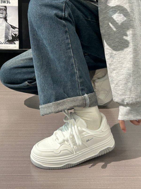White Thick-Soled Casual Sneakers for Women - Simple Versatile Sports Shoes for Summer 2025, Trendy and Comfortable Footwear