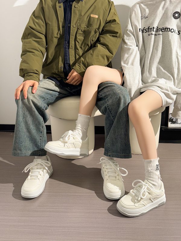 White Thick-Soled Casual Sneakers for Women - Simple Versatile Sports Shoes for Summer 2025, Trendy and Comfortable Footwear