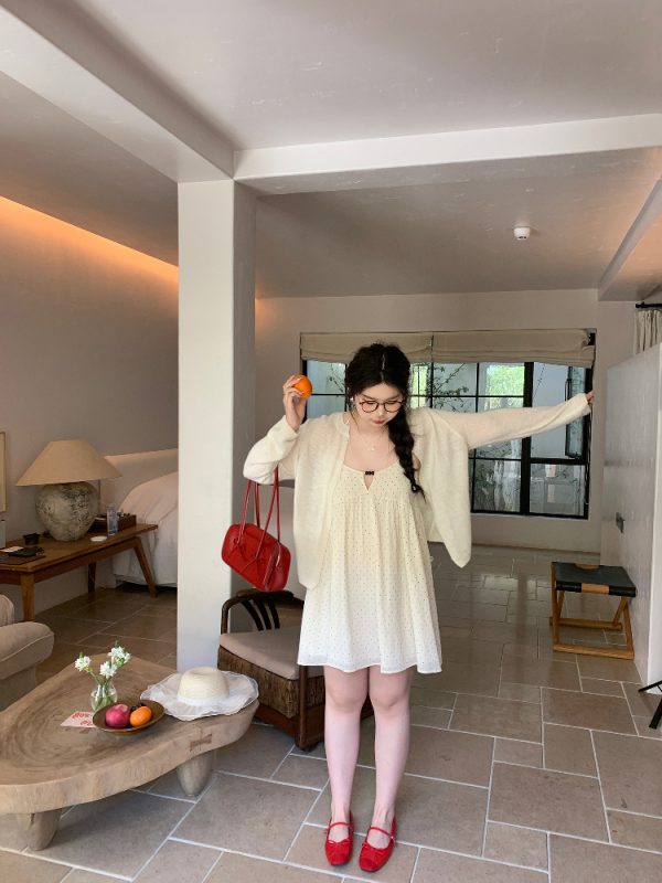White Thin Knit Cardigan for Women - Soft, Sun-Protective Layering Item, Slightly Chubby, Misty Girl Style