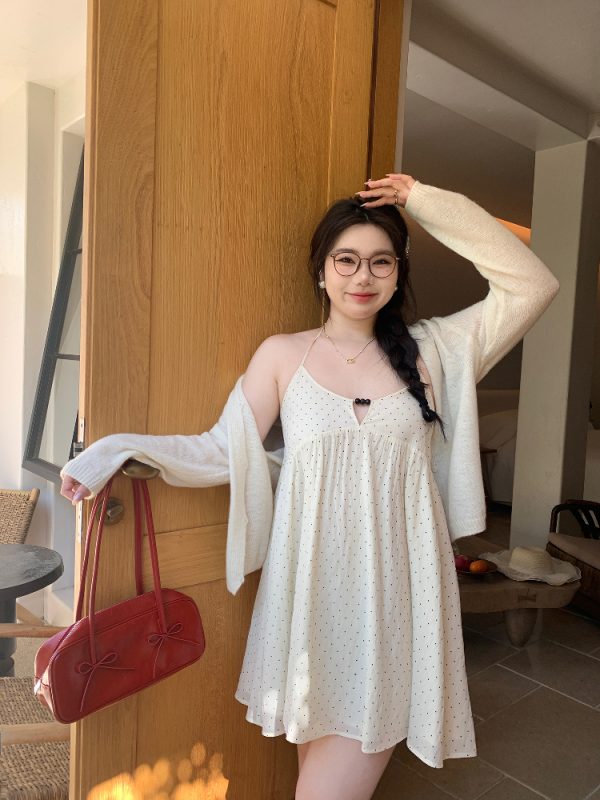 White Thin Knit Cardigan for Women - Soft, Sun-Protective Layering Item, Slightly Chubby, Misty Girl Style