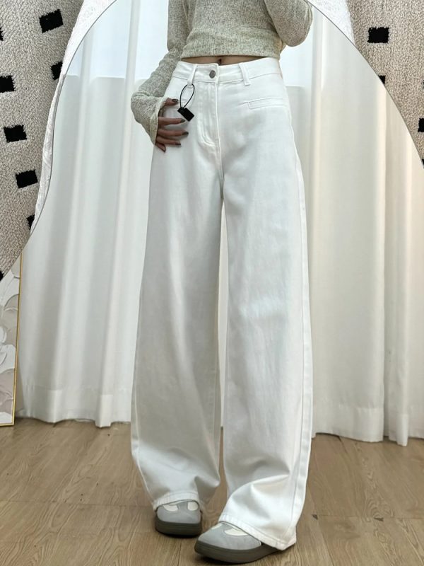 White Wide-Leg Jeans for Plus Size Women - 2025 New Style, Slimming Loose Straight-Leg Pants for Petite and Curvy Fit