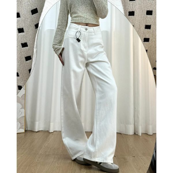 White Wide-Leg Jeans for Plus Size Women - 2025 New Style, Slimming Loose Straight-Leg Pants for Petite and Curvy Fit