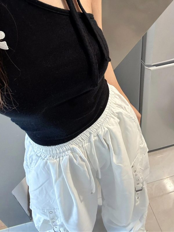 White Wide-Leg Work Pants for Women - Casual Hip-Hop Street Dance Style, Loose Fit, Floor-Length Sports Trousers