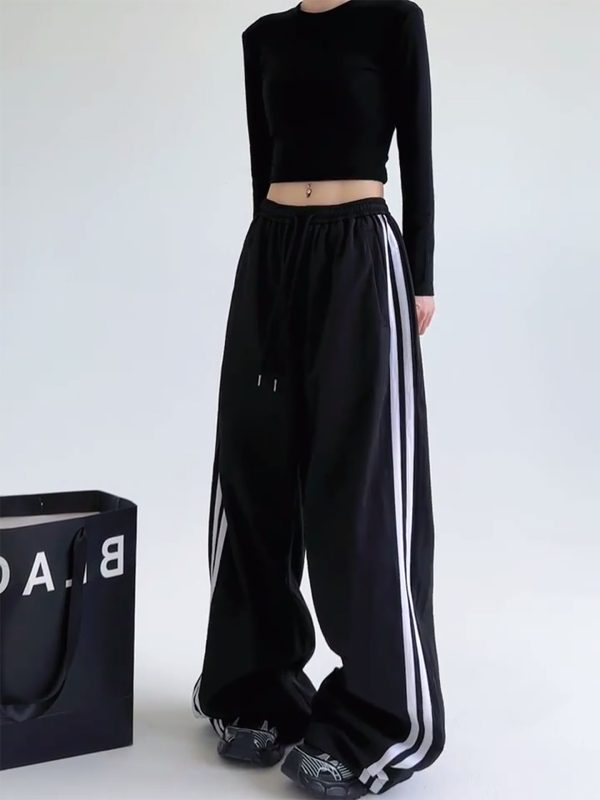 Wide-Leg Cargo Pants for Women - American Style Side Stripe, 2025 Trendy Loose Sports Trousers, Casual Floor-Length Fashion