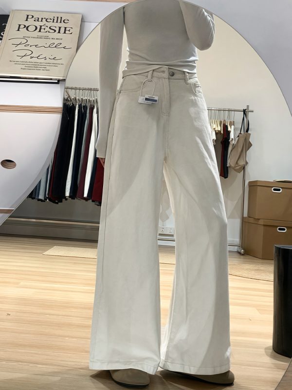 Wide-Leg White Jeans for Women - Loose Fit Lazy Style Plus-Size Pants for Pear-Shaped Figures and Thick Legs, 2025 Fashion Trend