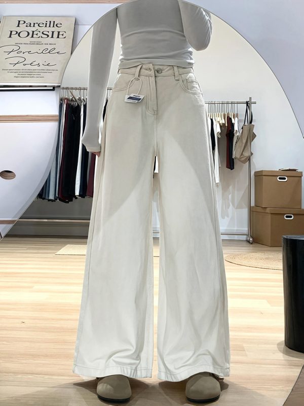 Wide-Leg White Jeans for Women - Loose Fit Lazy Style Plus-Size Pants for Pear-Shaped Figures and Thick Legs, 2025 Fashion Trend