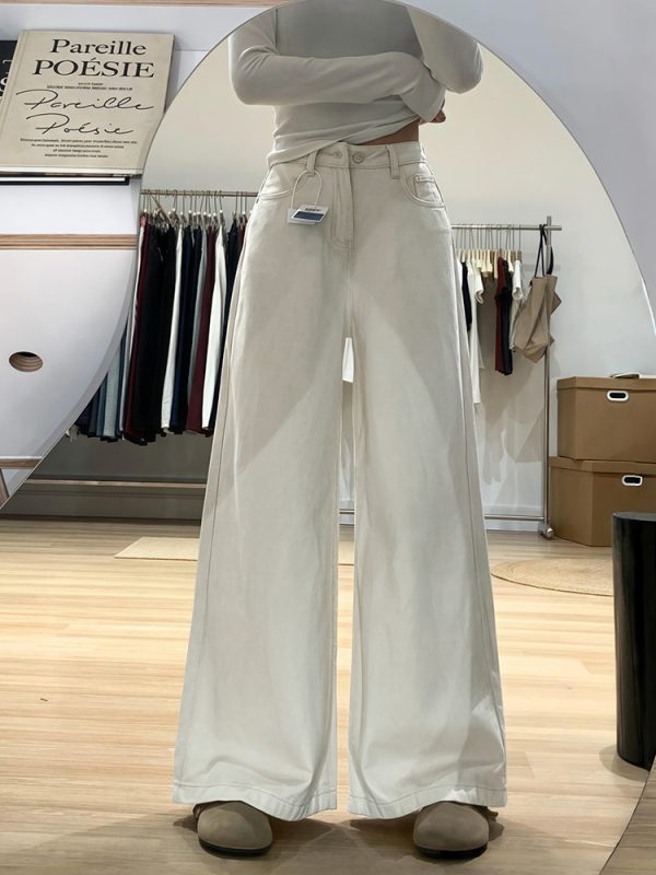 Wide-Leg White Jeans for Women - Loose Fit Lazy Style Plus-Size Pants for Pear-Shaped Figures and Thick Legs, 2025 Fashion Trend