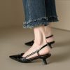 Wine Red Patent Leather Cat Heel Sandals - Vintage Closed Toe, Pointed Toe Design, Italian Style Low Heels