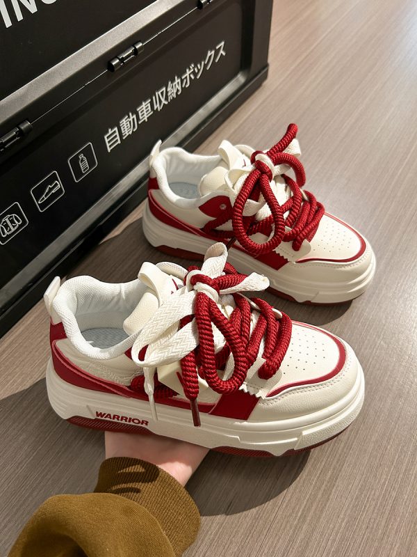 Wine Red Women's Sneakers - Summer Mesh Breathable Thick-Soled Board Shoes - Trendy Casual Style for Women