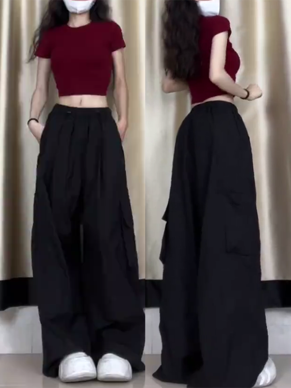 Women's American Casual Cargo Pants - Loose Fit, Straight-Leg Wide-Leg, Trendy Street Dance Hip-Hop Style, Perfect for Petite Sizes