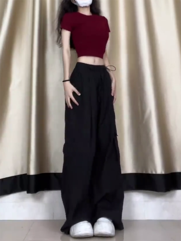 Women's American Casual Cargo Pants - Loose Fit, Straight-Leg Wide-Leg, Trendy Street Dance Hip-Hop Style, Perfect for Petite Sizes