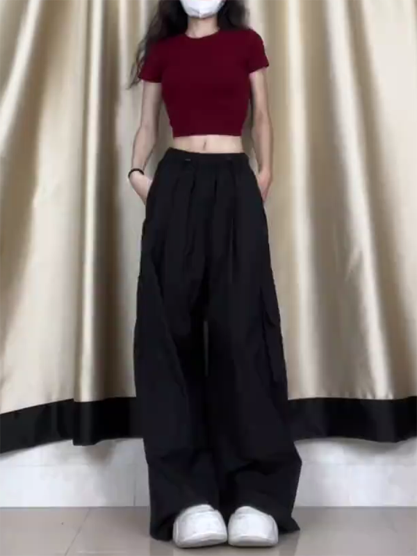 Women's American Casual Cargo Pants - Loose Fit, Straight-Leg Wide-Leg, Trendy Street Dance Hip-Hop Style, Perfect for Petite Sizes