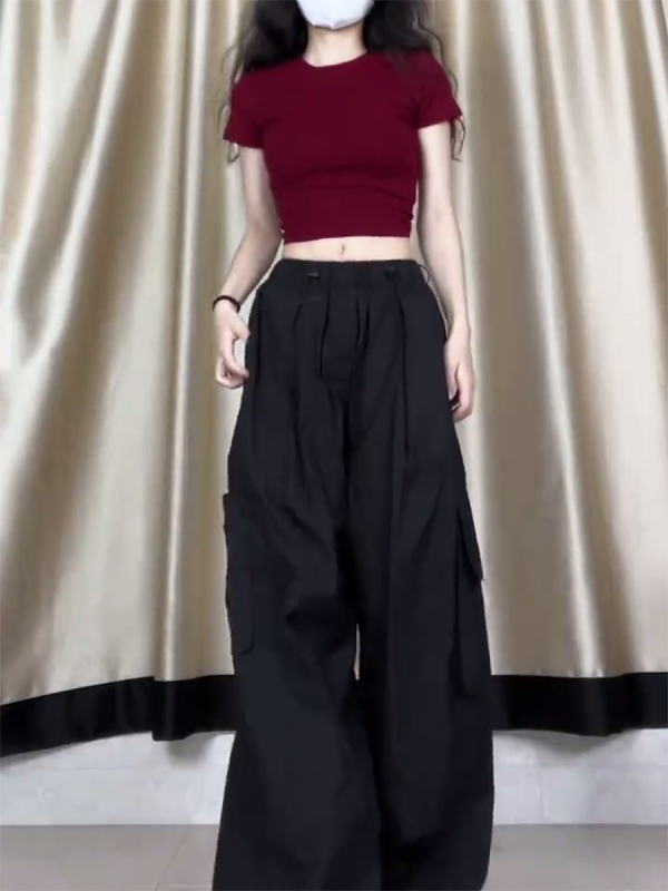 Women's American Casual Cargo Pants - Loose Fit, Straight-Leg Wide-Leg, Trendy Street Dance Hip-Hop Style, Perfect for Petite Sizes