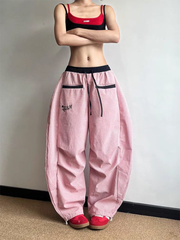 Women's American Retro Pink Striped Wide-Leg Pants - Summer 2025 Casual Curved Knife Street Style