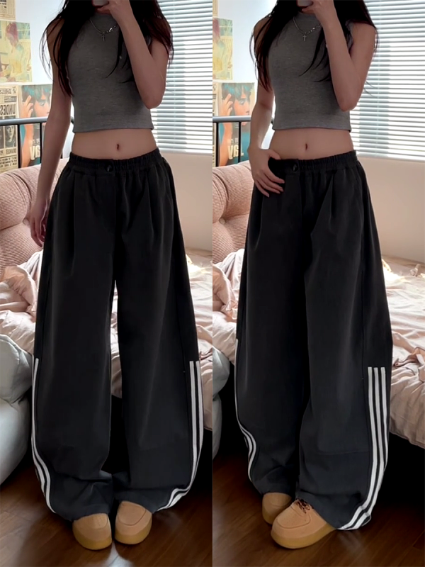 Women's American Retro Striped Three-Stripe Casual Pants, Loose Fit Wide-Leg Jazz Dance Trousers, 2025 Street Style