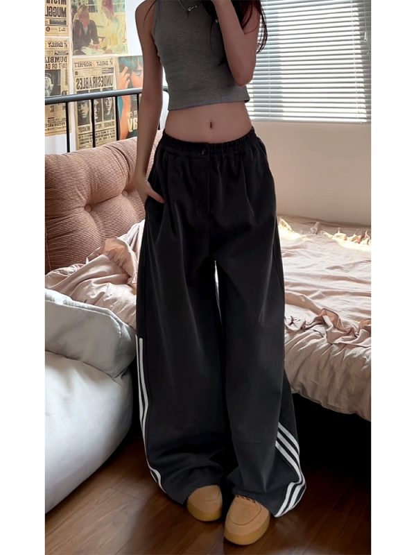 Women's American Retro Striped Three-Stripe Casual Pants, Loose Fit Wide-Leg Jazz Dance Trousers, 2025 Street Style