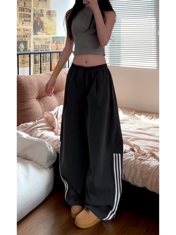 Women's American Retro Striped Three-Stripe Casual Pants, Loose Fit Wide-Leg Jazz Dance Trousers, 2025 Street Style