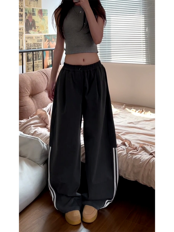 Women's American Retro Striped Three-Stripe Casual Pants, Loose Fit Wide-Leg Jazz Dance Trousers, 2025 Street Style
