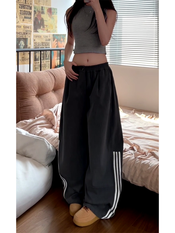 Women's American Retro Striped Three-Stripe Casual Pants, Loose Fit Wide-Leg Jazz Dance Trousers, 2025 Street Style