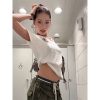 Women's American Retro V-Neck Short Sleeve Casual T-Shirt with Letter Print - Trendy Loose Fit Summer Top