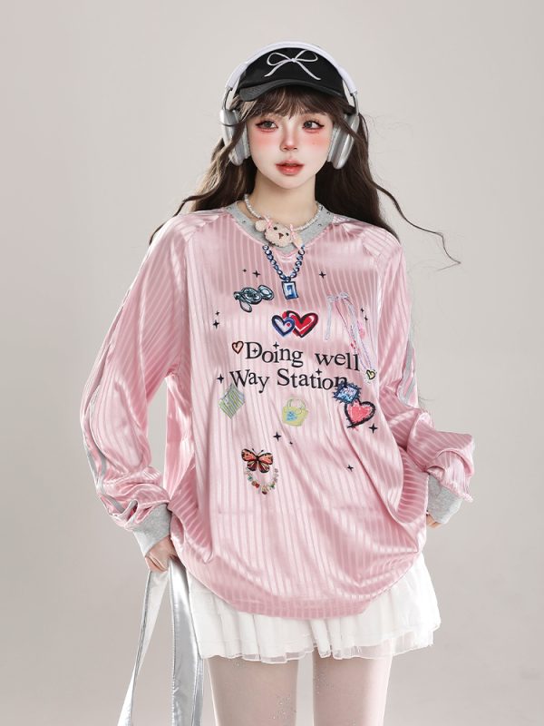 Women's American Style Casual V-Neck Jersey Sweatshirt - Loose Long Sleeve Pullover for Spring Outfits