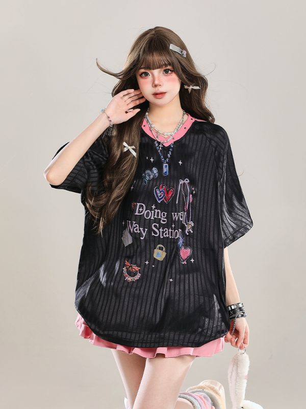 Women's American Style Casual V-Neck Jersey Sweatshirt - Loose Long Sleeve Pullover for Spring Outfits