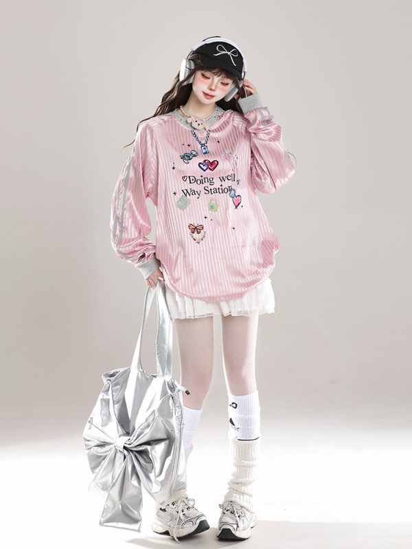 Women's American Style Casual V-Neck Jersey Sweatshirt - Loose Long Sleeve Pullover for Spring Outfits