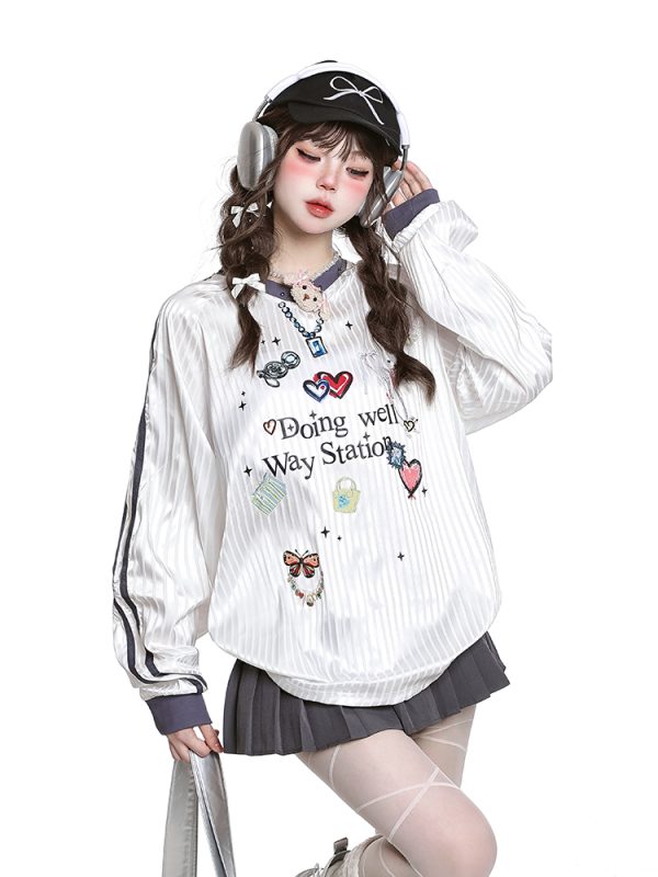 Women's American Style Casual V-Neck Jersey Sweatshirt - Loose Long Sleeve Pullover for Spring Outfits