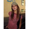 Women's American Style Off-Shoulder Striped T-Shirt, Slightly Sheer Short Sleeve Vintage Slim Fit Cropped Top for Summer