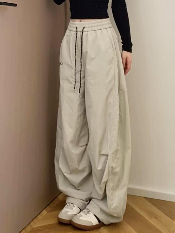 Women's American-Style Pleated Cargo Pants, Slimming Straight-Leg, Wide-Leg Loose-Fitting for Jazz Dance and Casual Wear