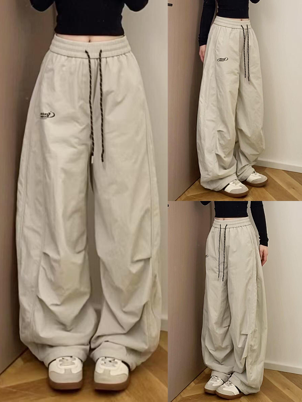 Women's American-Style Pleated Cargo Pants, Slimming Straight-Leg, Wide-Leg Loose-Fitting for Jazz Dance and Casual Wear