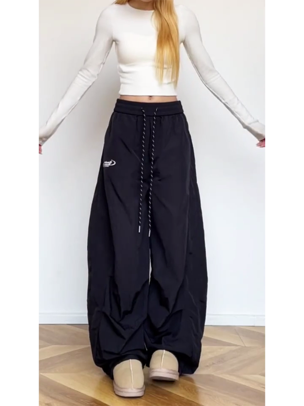 Women's American-Style Pleated Cargo Pants, Slimming Straight-Leg, Wide-Leg Loose-Fitting for Jazz Dance and Casual Wear