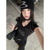 Women's American Style Sports Jersey T-Shirt, Summer V-Neck, Short Sleeve, Slim Fit Cropped Top, Trendy Athletic Fashion
