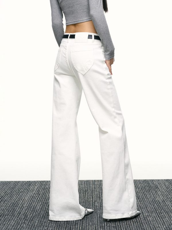 Women's American-Style White Flared Jeans - Loose Slimming Wide-Leg Bell-Bottoms for Spring & Autumn Fashion
