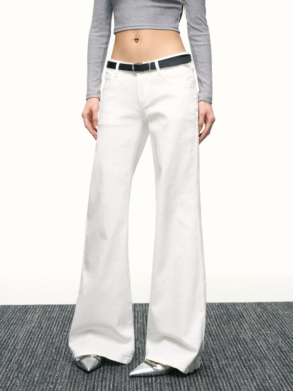 Women's American-Style White Flared Jeans - Loose Slimming Wide-Leg Bell-Bottoms for Spring & Autumn Fashion