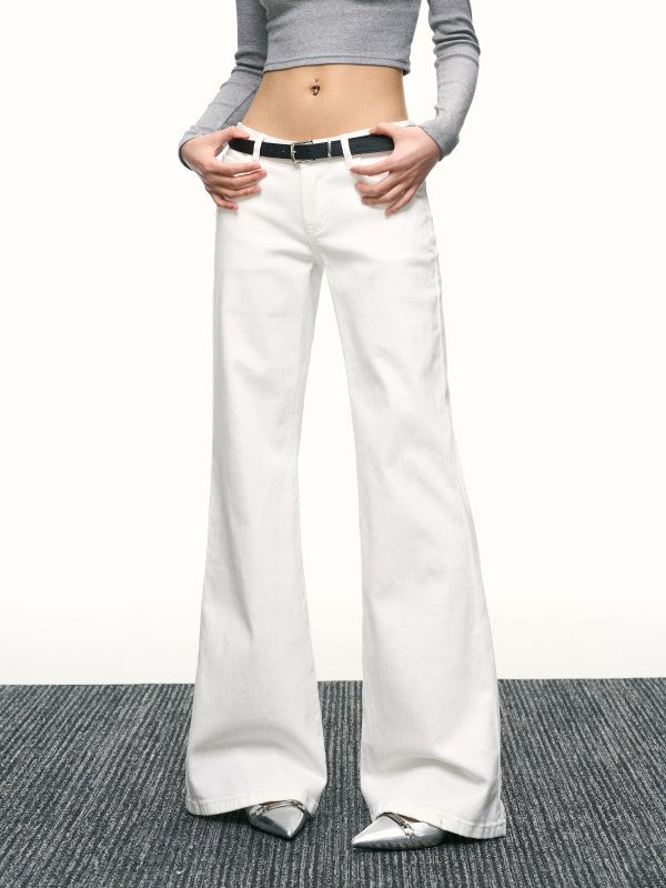 Women's American-Style White Flared Jeans - Loose Slimming Wide-Leg Bell-Bottoms for Spring & Autumn Fashion