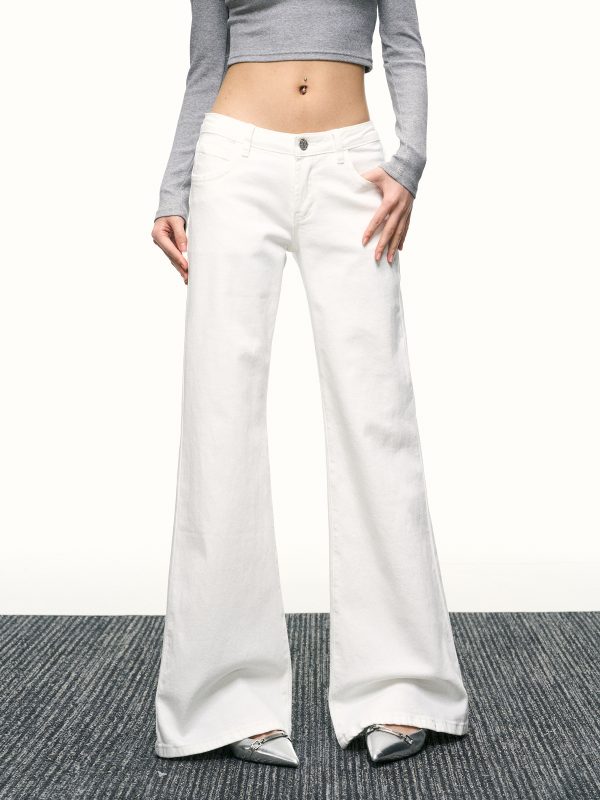 Women's American-Style White Flared Jeans - Loose Slimming Wide-Leg Bell-Bottoms for Spring & Autumn Fashion
