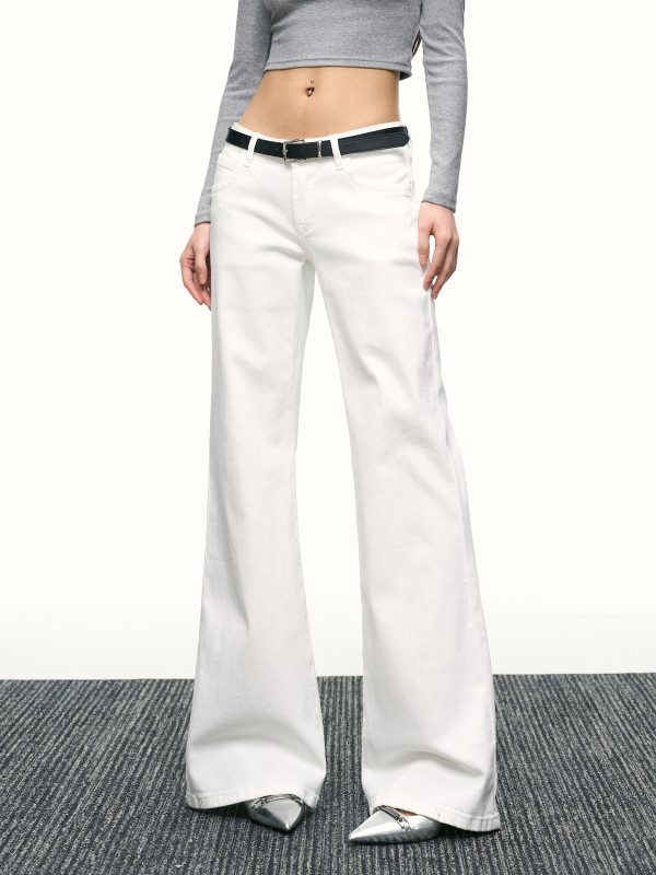Women's American-Style White Flared Jeans - Loose Slimming Wide-Leg Bell-Bottoms for Spring & Autumn Fashion