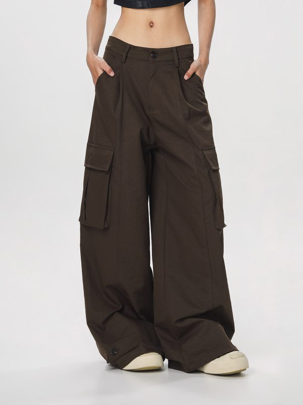 Women's American Vintage Multi-Pocket Wind Work Pants - Loose Straight Wide-Leg Trousers for Casual Y2K Style