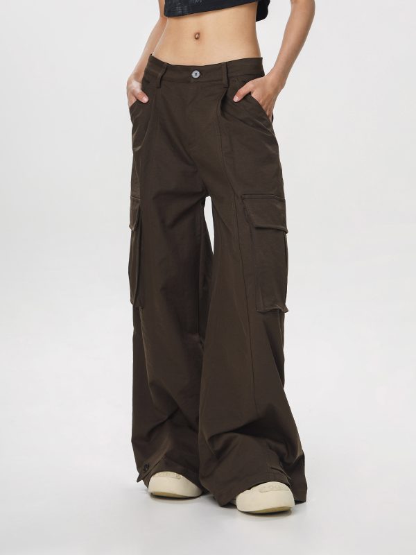 Women's American Vintage Multi-Pocket Wind Work Pants - Loose Straight Wide-Leg Trousers for Casual Y2K Style