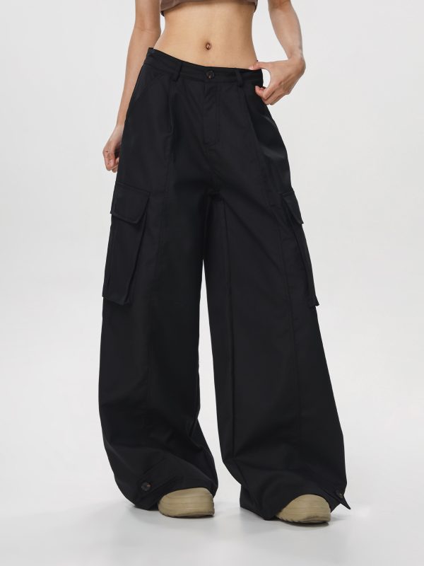 Women's American Vintage Multi-Pocket Wind Work Pants - Loose Straight Wide-Leg Trousers for Casual Y2K Style