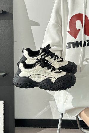 Women's Black and White Breathable Mesh Dad Sneakers - Lightweight Casual Sports Shoes for Everyday Comfort